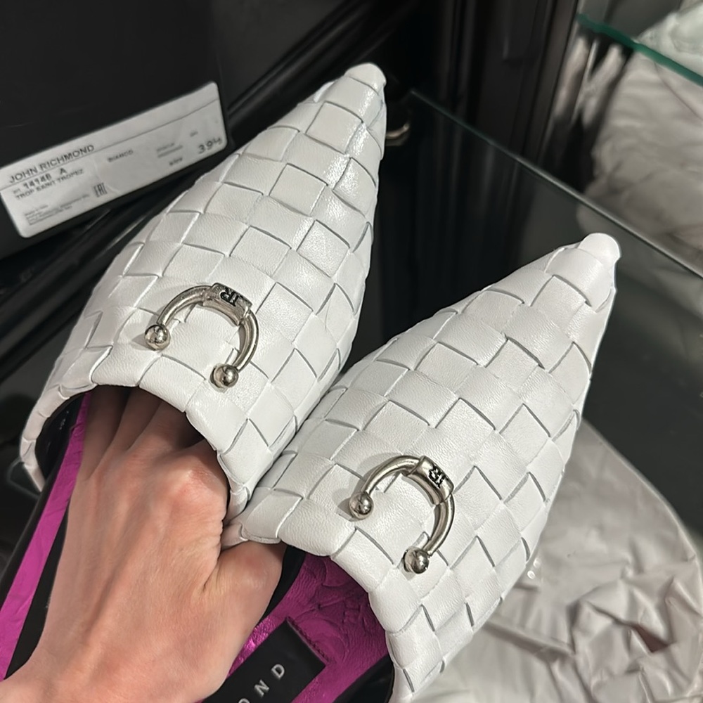 NEVER WORN John Richmond Woven Leather Pointed Toe Mules